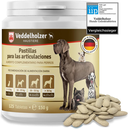 Los Comprimidos Condroprotector Perros Para Articulaciones Veddelholzer Con MSM, Harpagófito Glucosamina Colágeno Para Fortalecer Los Huesos, Fabricadas En Alemania, 125 Cápsulas Con Hialurón